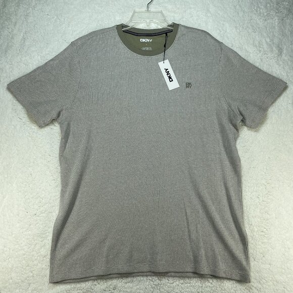 DKNY Tee Shirt Mens Sz Large Tan Short Sleeve Textured Cotton Stretch Shirt NWT - Picture 1 of 8